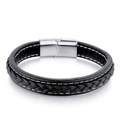 Cross woven design leather bracelet stainless steel magnetic buckle bracelet 1431738248643