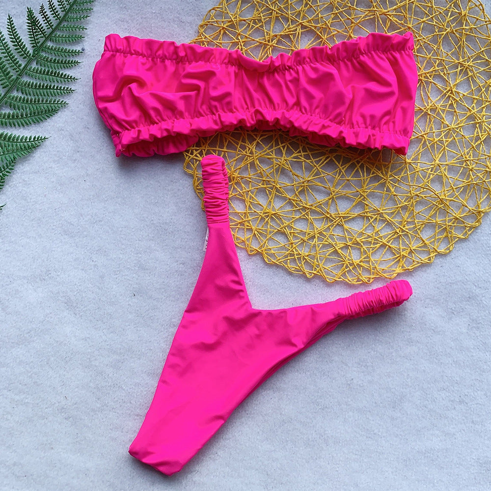Solid Color Women's Split Chest Pad Swimsuit Bikini 143c863c ee02 4bb9 a77b ec6ee4dc614e