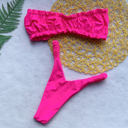 Solid Color Women's Split Chest Pad Swimsuit Bikini 143c863c ee02 4bb9 a77b ec6ee4dc614e