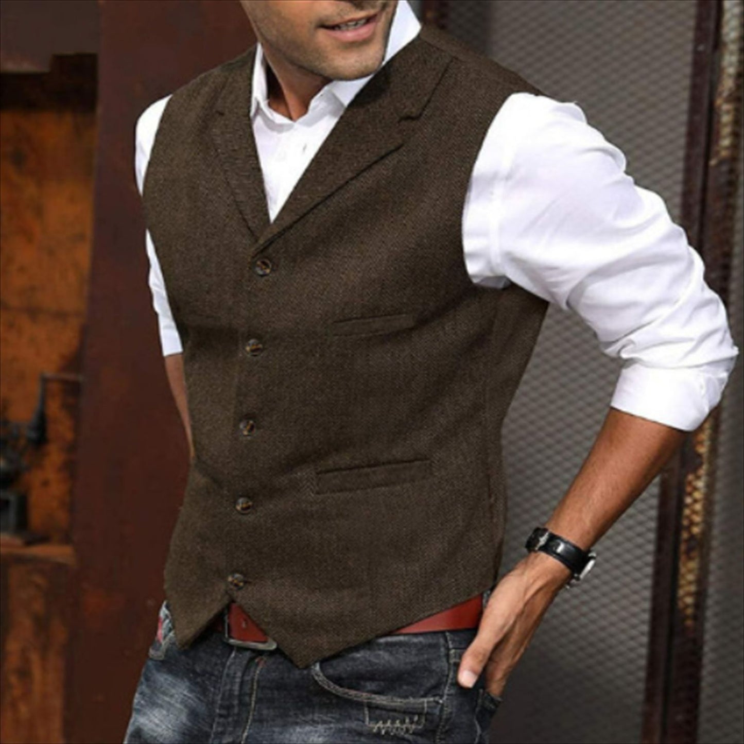 Men's Waistcoat Casual Solid Color Herringbone Waistcoat Slim Fit 14403132 a915 43b0 b755 4500c97c3b3b