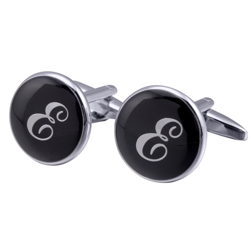French Cufflinks black round Enamel Traditional letter Cufflinks 1445042532810