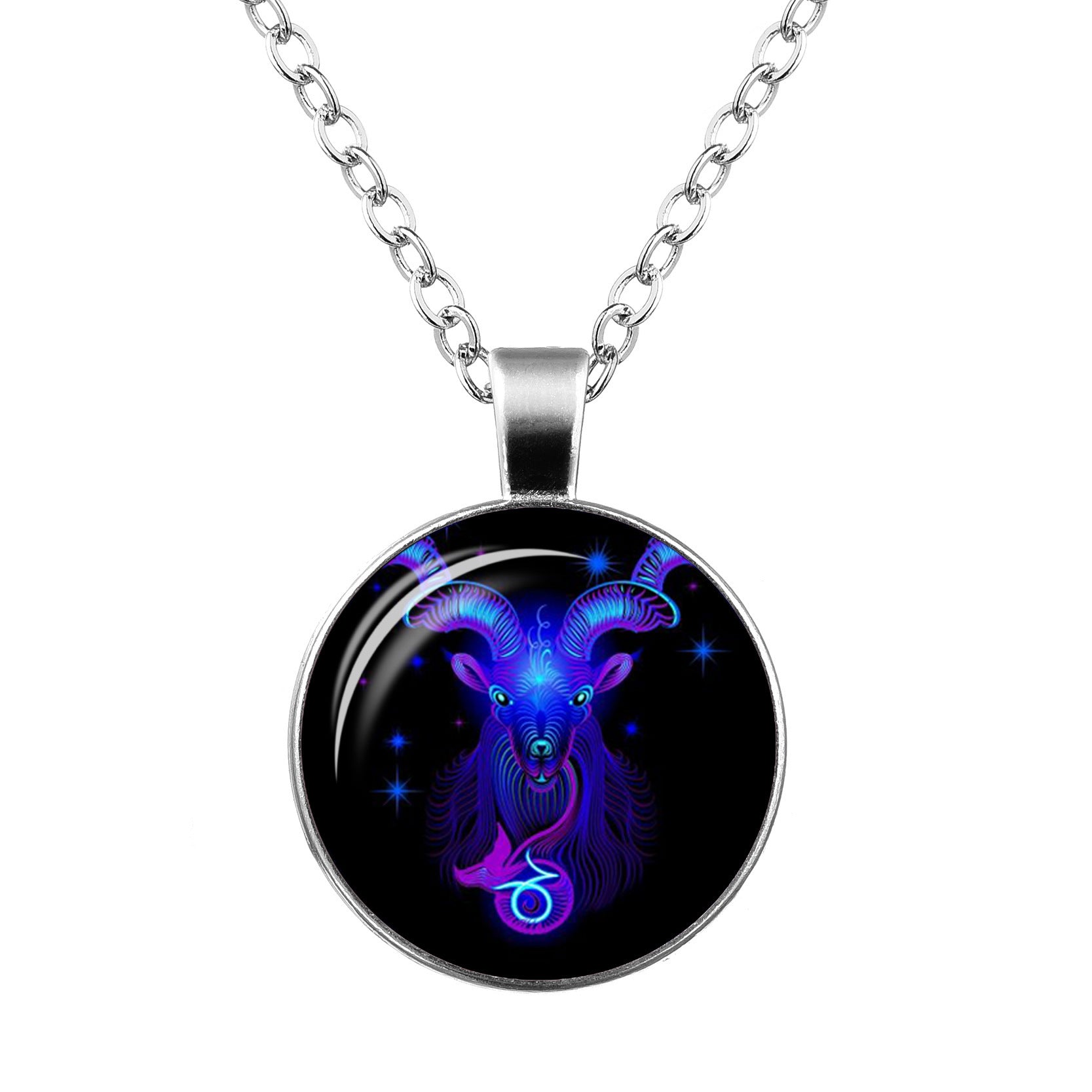 Twelve Constellation Time Gemstone Glass Pendant Necklace 1451213866848