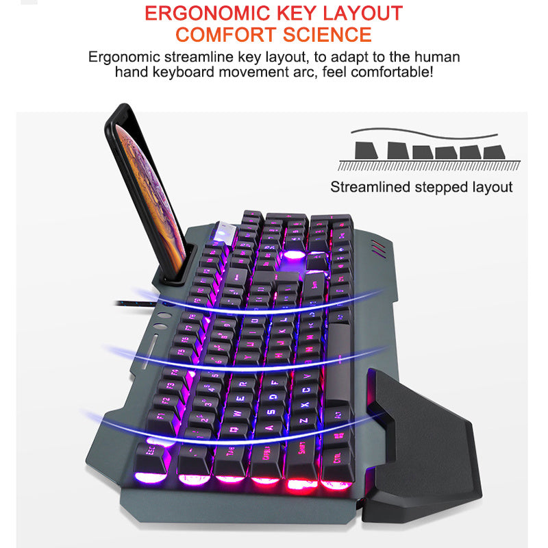 ErgonomicWired Gaming Keyboard with RGB Backlight Phone Holder 145152719714