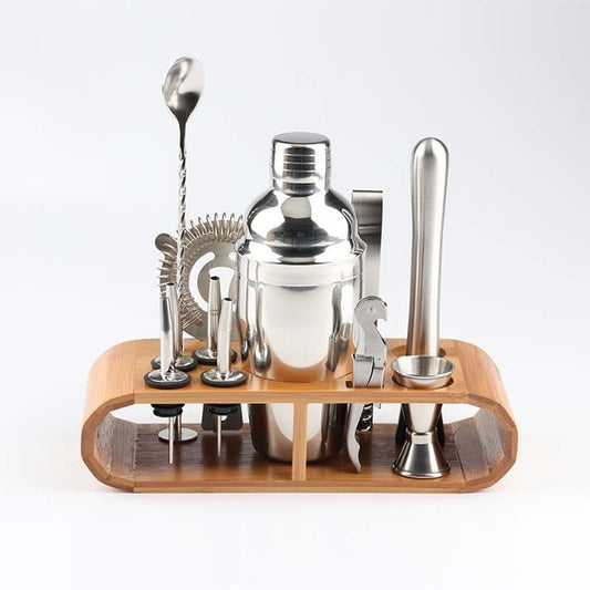 Stainless Steel Cocktail Shaker  with Wooden Stand for Home Bar Party 1456105519664