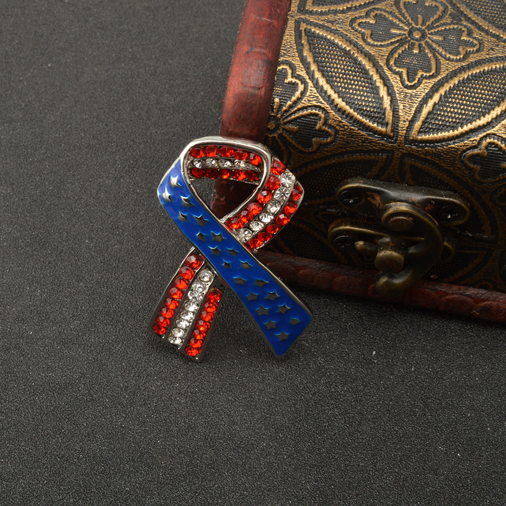 Green Alloy Clothing Pin Ribbon Brooch Diamond American Flag Brooch 1463871485471