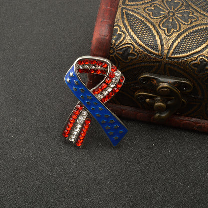 Green Alloy Clothing Pin Ribbon Brooch Diamond American Flag Brooch 1463871485471
