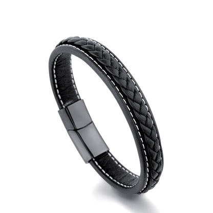 Cross woven design leather bracelet stainless steel magnetic buckle bracelet 14644142908480