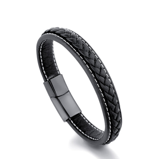 Cross woven design leather bracelet stainless steel magnetic buckle bracelet 14644142908480