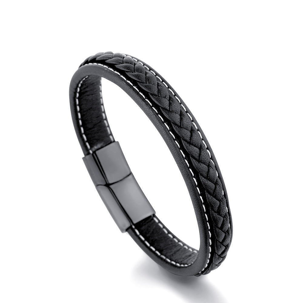 Cross woven design leather bracelet stainless steel magnetic buckle bracelet 14644142908480 96ceb154 a82c 4cbf 8f78 5f8df167b