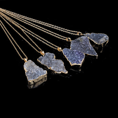 Natural rough stone hole unpolished pendant necklace clavicle chain neck chain sweater chain accessories 1471375161711