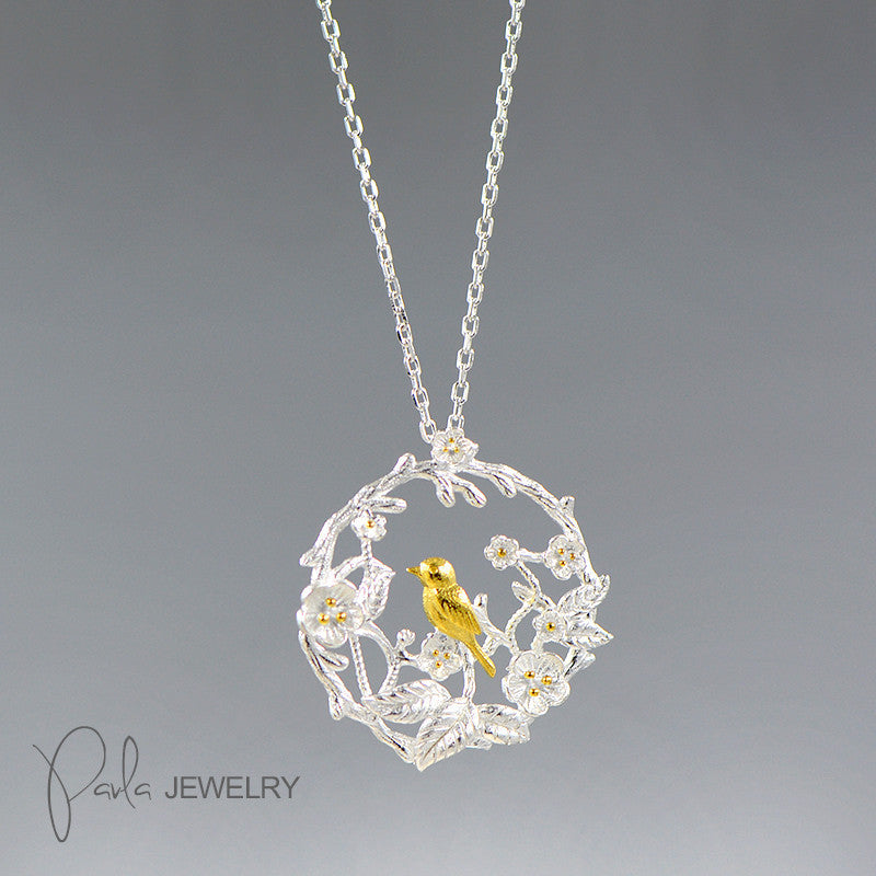 Bird necklace on a branch, silver flower, big tree, clavicle chain 1482473467642