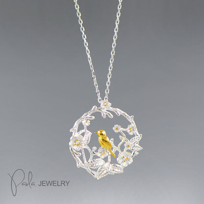 Bird necklace on a branch, silver flower, big tree, clavicle chain 1482473467642
