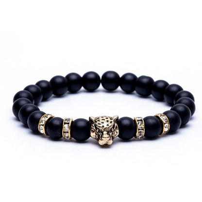 8mm Natural Stone Lava Stone Bead Bracelet For Men Leopard Head Leopard Pendant Charm Bracelet Handmade Jewelry - HD Wireless Product #1