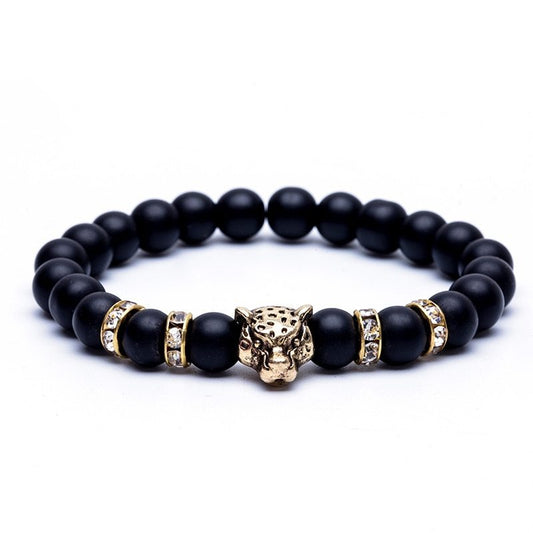 8mm Natural Stone Lava Stone Bead Bracelet For Men Leopard Head Leopard Pendant Charm Bracelet Handmade Jewelry - HD Wireless Product #1