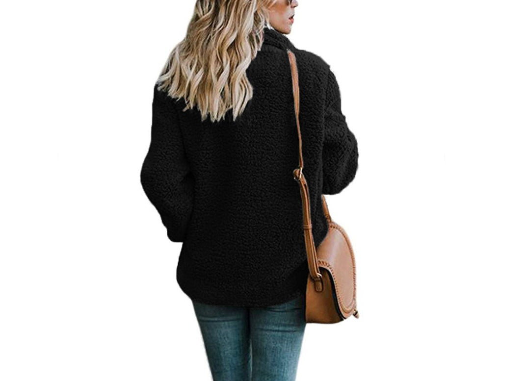 Autumn and Winter Women's Plush Button Lapels Pocket Coat Shirt 1491973113544