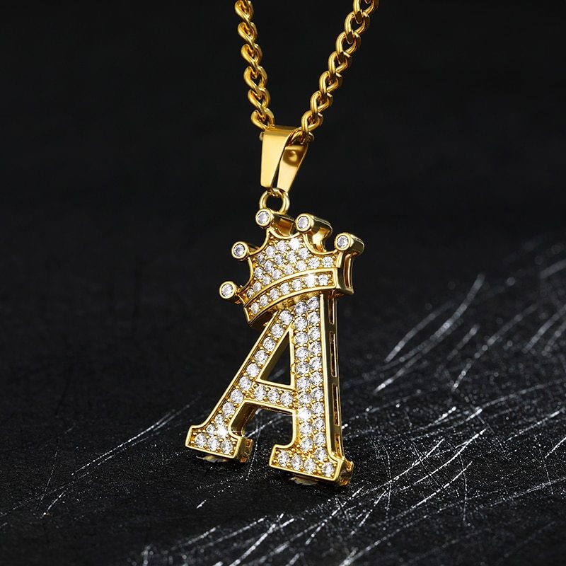 Crown Pendant Stainless Steel Letter Necklace 1493818423016