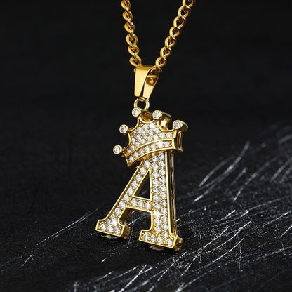 Crown Pendant Stainless Steel Letter Necklace 1493818423016