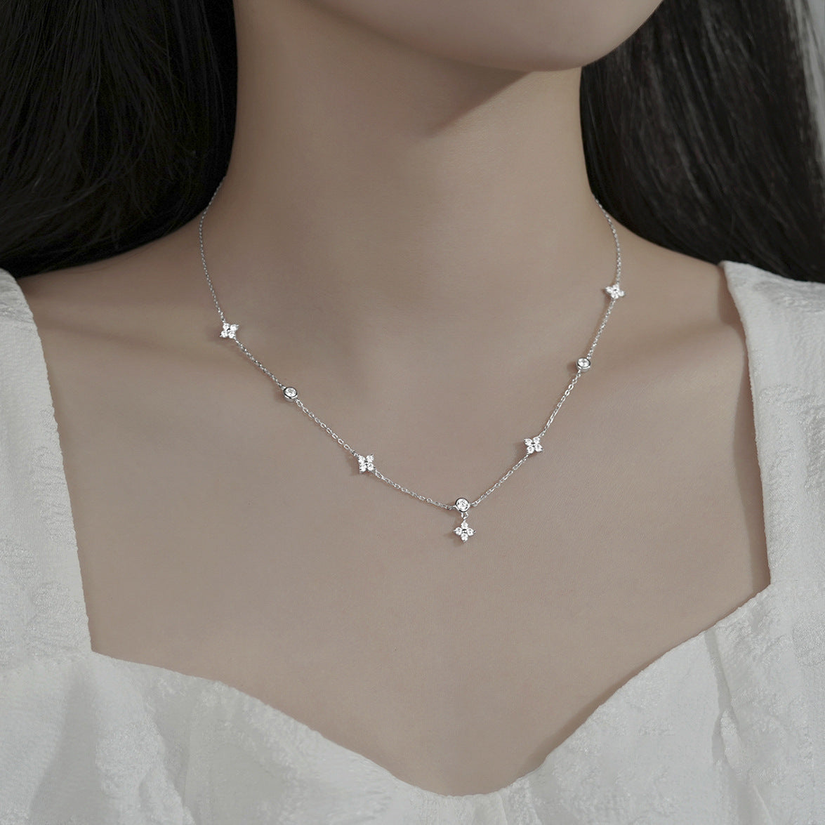High-grade Four-leaf Flower 925 Sterling Silver Necklace Female 14b5be12 0028 4668 8515 ebcb9071cff9