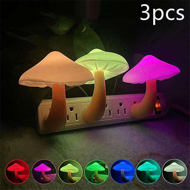 LED Night Light Mushroom Wall Socket Lamp EU US Plug Warm White Light-control Sensor Bedroom Light Home Decoration 14bf9260 0