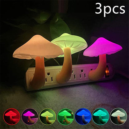 LED Night Light Mushroom Wall Socket Lamp EU US Plug Warm White Light-control Sensor Bedroom Light Home Decoration 14bf9260 0