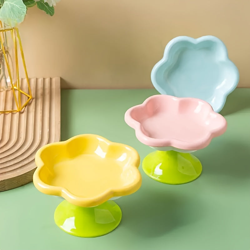 Raised Ceramic Bowl With Cat Flower Design Raised Cat Food Bowl Water Plate Snack Plate With Neck Protection Support 14f81ef6