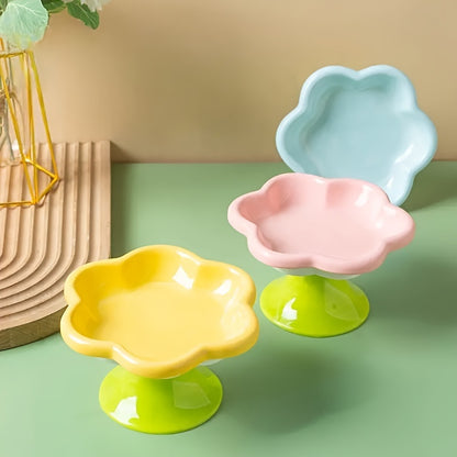 Raised Ceramic Bowl With Cat Flower Design Raised Cat Food Bowl Water Plate Snack Plate With Neck Protection Support 14f81ef6