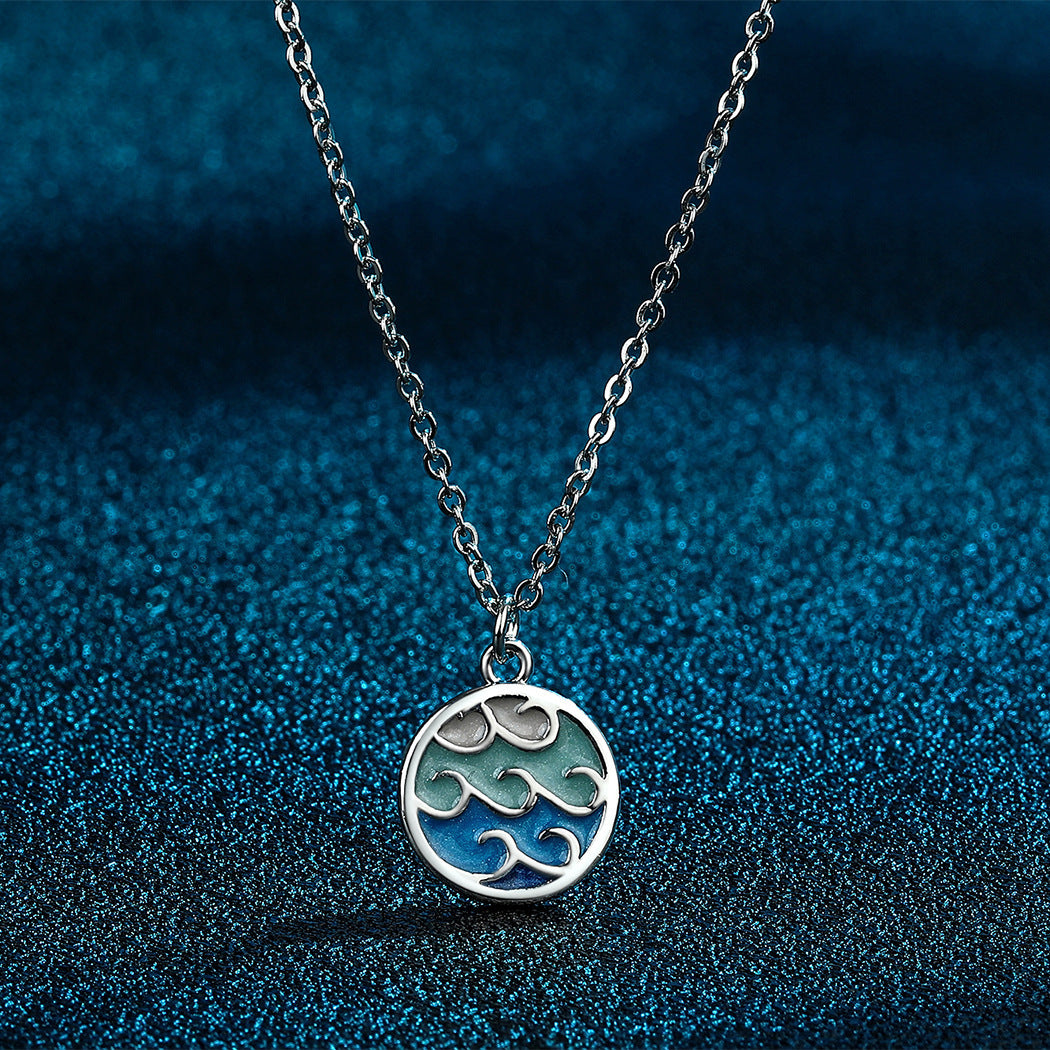 Fashionable Wave Sea Pendant Simple Trendy Stainless Steel Necklace 14fe7c9e cd7a 479c be42 fe483dfd922f