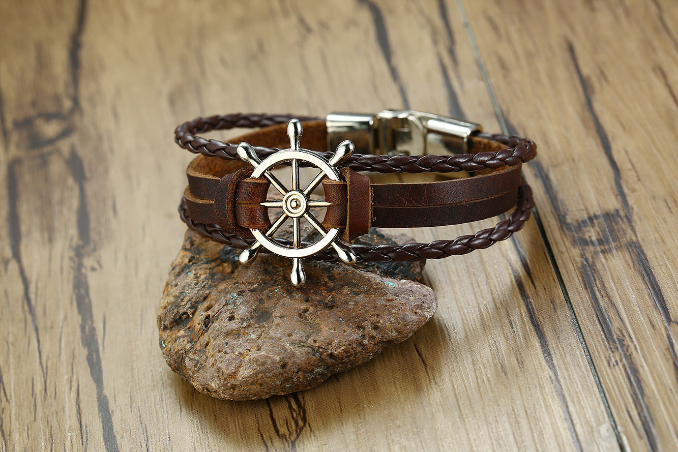 Alloy lucky figure 8 leather bracelet 1502529628020