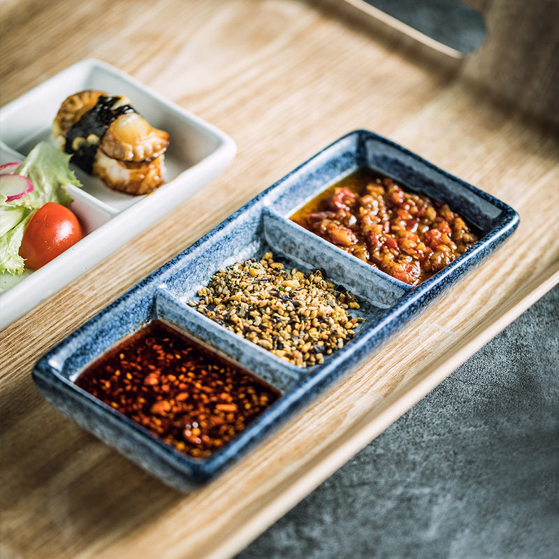 Japanese Three Grid Seasoning Dish With Dipping Material Ceramic Dish 150da8c1 57a8 441f 9580 6c946daa8ad0