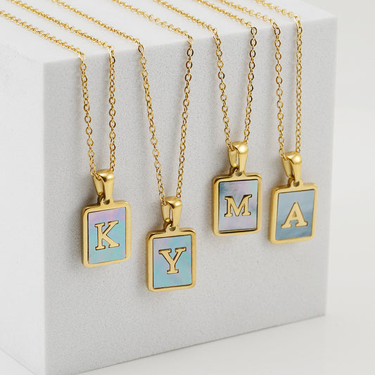 Titanium Steel 26 English Letter Necklace Blue Shell 150e018b 739d 4f95 9d7e a0c855d2bf65