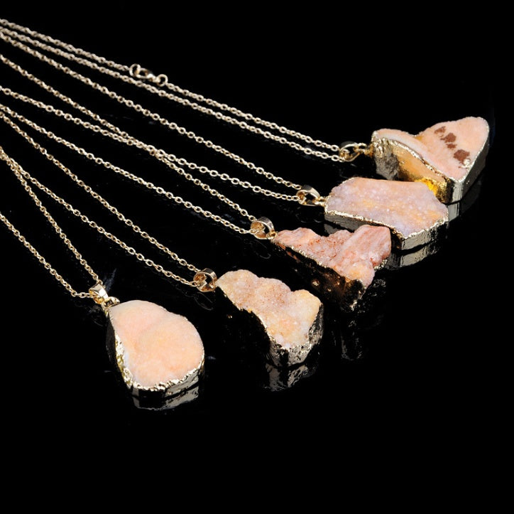 Natural rough stone hole unpolished pendant necklace clavicle chain neck chain sweater chain accessories 15104450336052