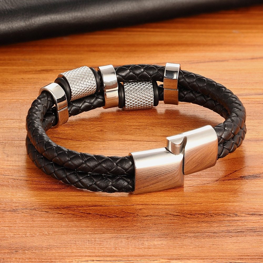 Explosive stainless steel magnet buckle leather bracelet 1510772947340