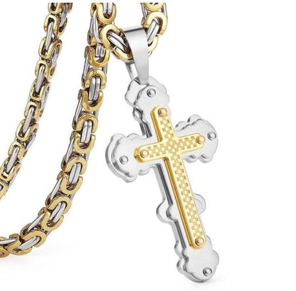 Jesus Bible Scripture Golden Cross Titanium Steel Pendant Necklace 1515644992873