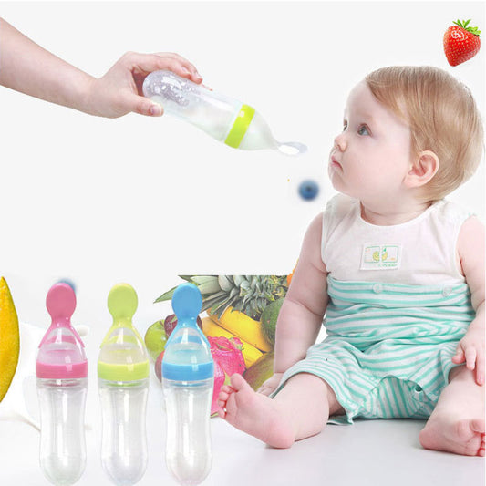 Safe Newborn Baby Feeding Bottle Toddler Silicone Squeeze Feeding Spoon Milk Bottle Baby Training Feeder Food Supplement 1528