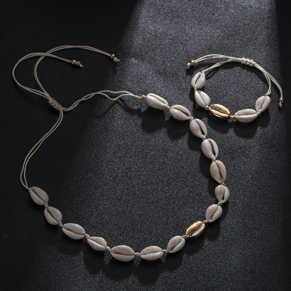 Gold alloy natural shell handmade knotted necklace 152880007440