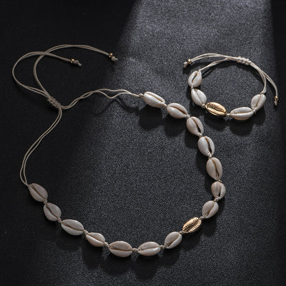 Gold alloy natural shell handmade knotted necklace 152880007440