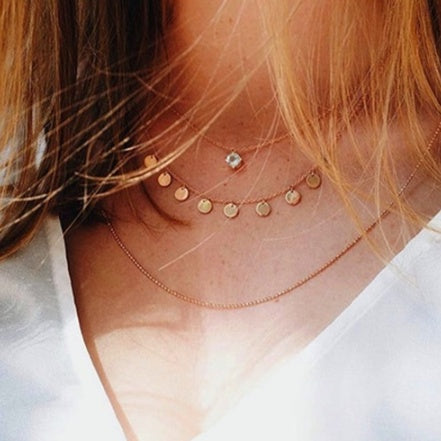 Bls-miracle Multilayer Necklace for Women Long Chain Turkish Eye Pendant Necklaces Trendy Crystal Star Water droplets Necklac