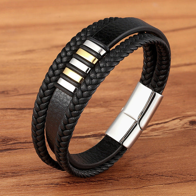 Men's multi-layer braided leather bracelet 153159178702