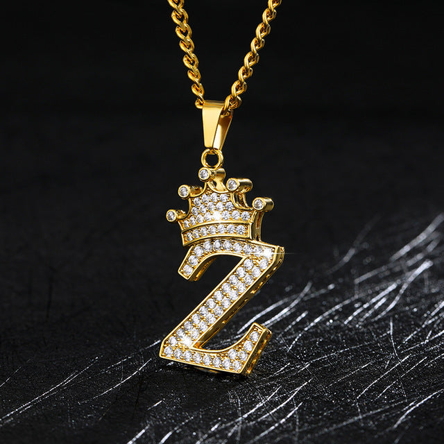 Crown Pendant Stainless Steel Letter Necklace 1533076266403
