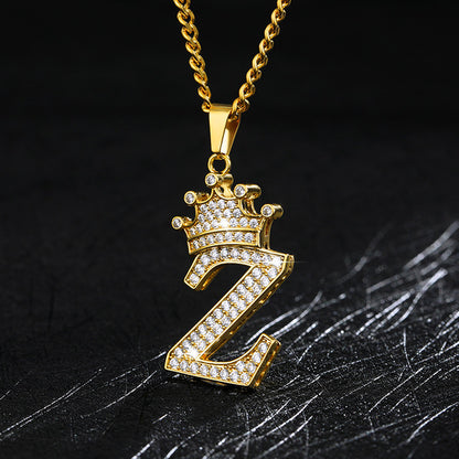 Crown Pendant Stainless Steel Letter Necklace 1533076266403