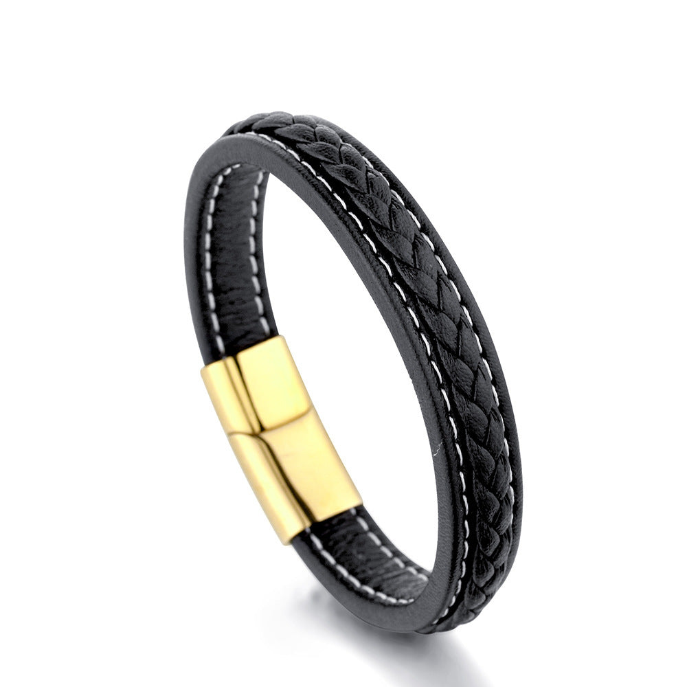 Cross woven design leather bracelet stainless steel magnetic buckle bracelet 1535045109990