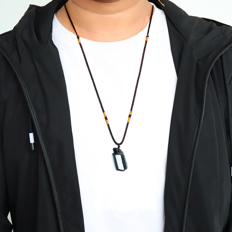 Natural Black Stone Pendant Necklace 1538064607456