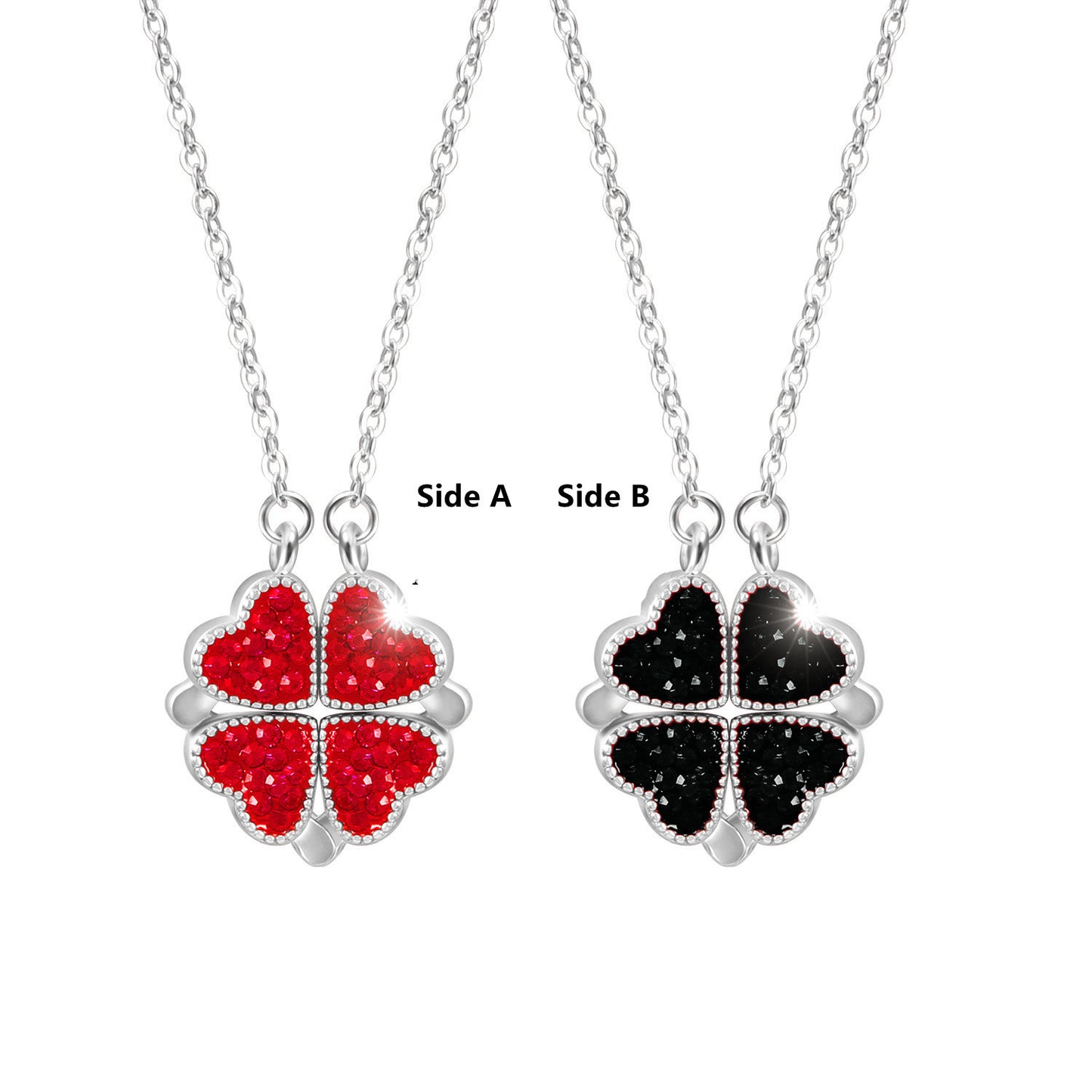 Sterling Silver Double-sided Four-leaf Clover Can Be Opened And Closed, A Double-wearing Clavicle Chain 153c30fb 97f6 4570 a1