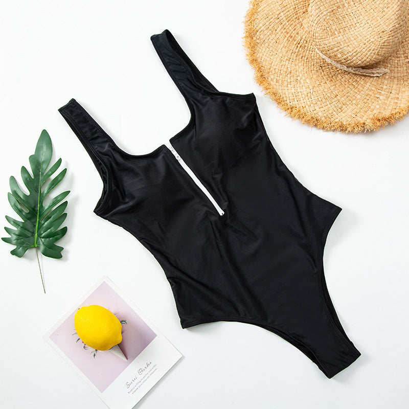 Ladies zipper sexy one-piece printed swimsuit women swimwear 1540601470678