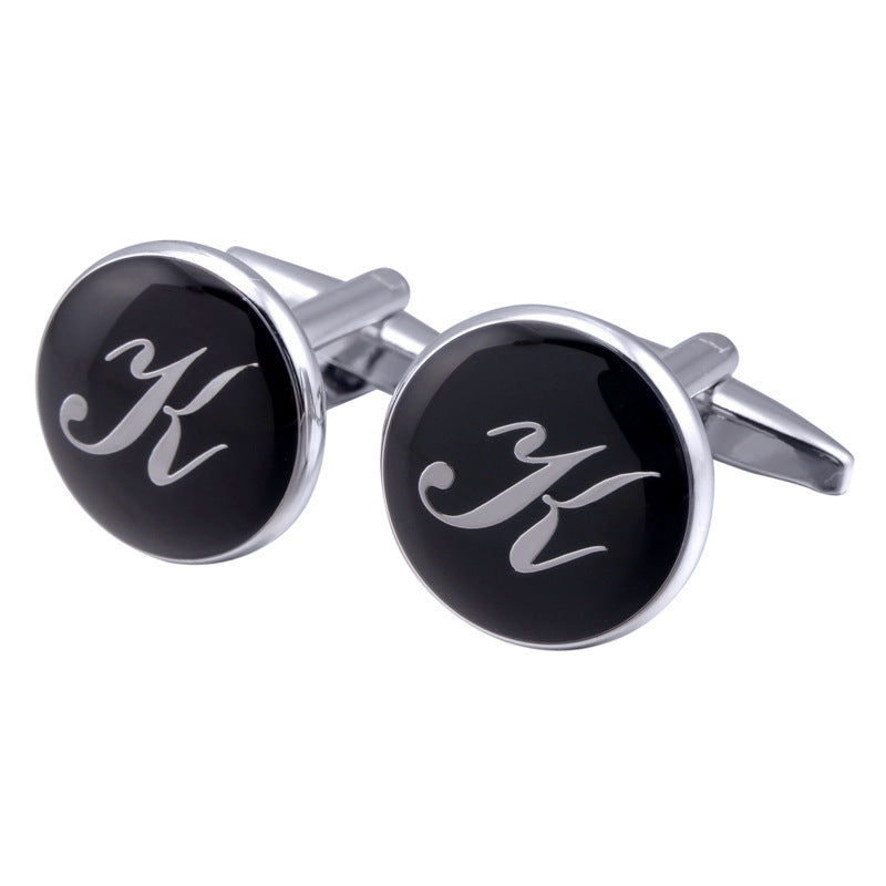 French Cufflinks black round Enamel Traditional letter Cufflinks 1542600838383