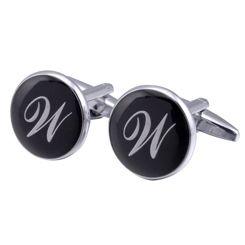 French Cufflinks black round Enamel Traditional letter Cufflinks 1545771292575