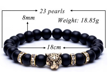 8mm Natural Stone Lava Stone Bead Bracelet For Men Leopard Head Leopard Pendant Charm Bracelet Handmade Jewelry - HD Wireless Product #7