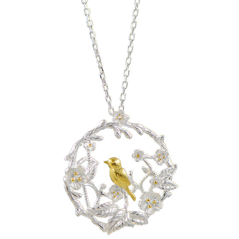 Bird necklace on a branch, silver flower, big tree, clavicle chain 1551022321618