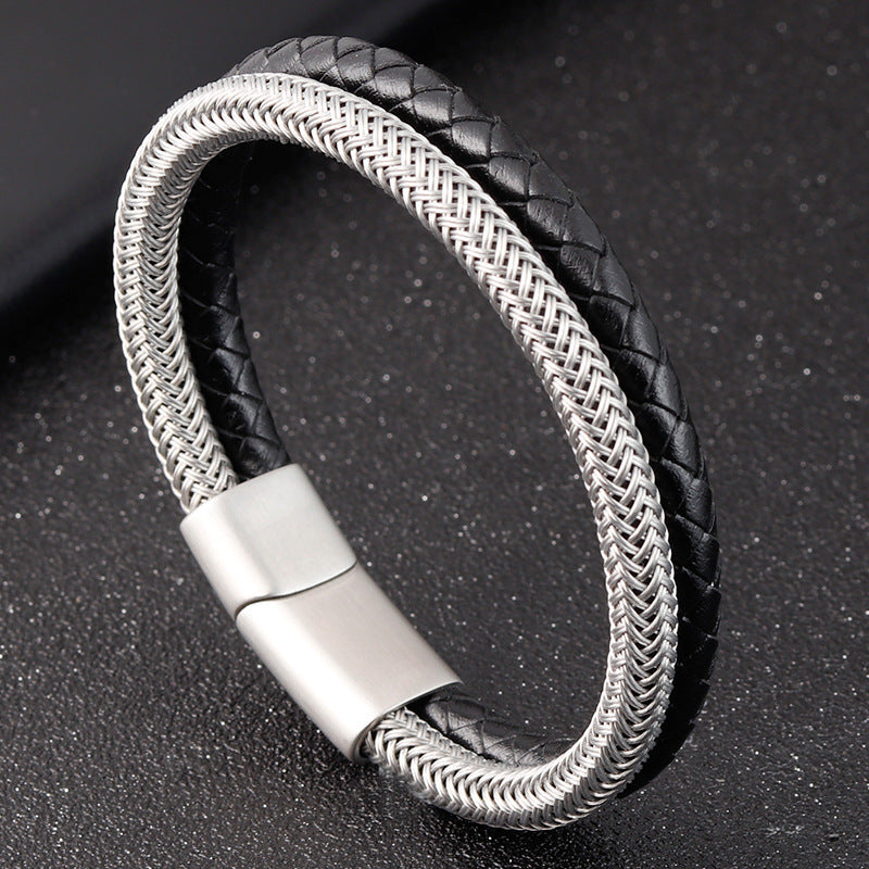 Men's multi-layer braided leather bracelet 1558545974266