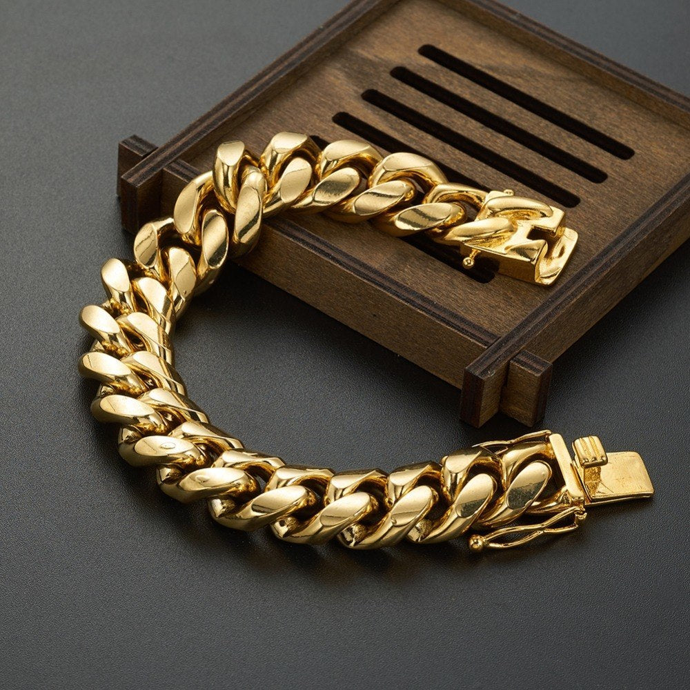 Hot Stainless Steel Link Gold Miami Cuban Border Chain Men Women Jewelry Necklace Or Gift Bracelet Xams 155969654180